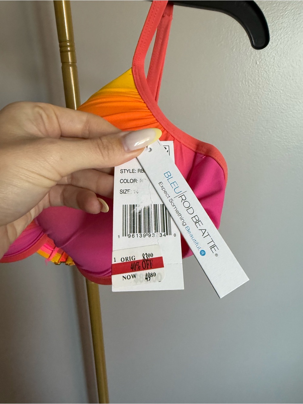 NWT Bleu Rod Beattie Underwire Bikini Top – Pink/Orange Colorblock (Size 14) - Picture 3 of 5